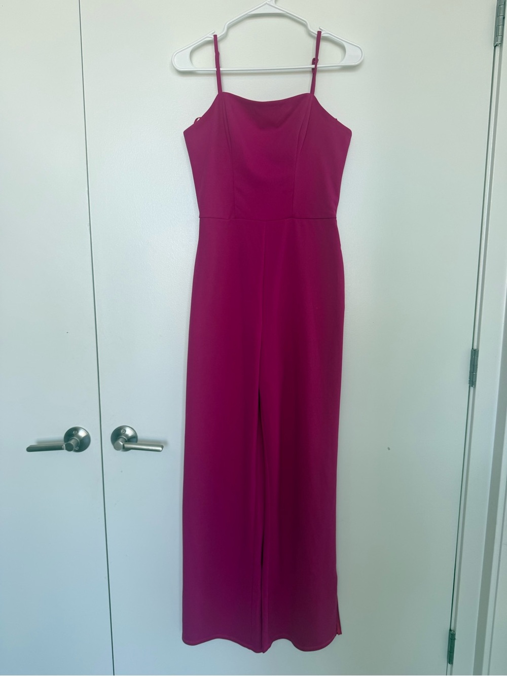 Strapless Magenta Wide-Leg Jumpsuit Dress